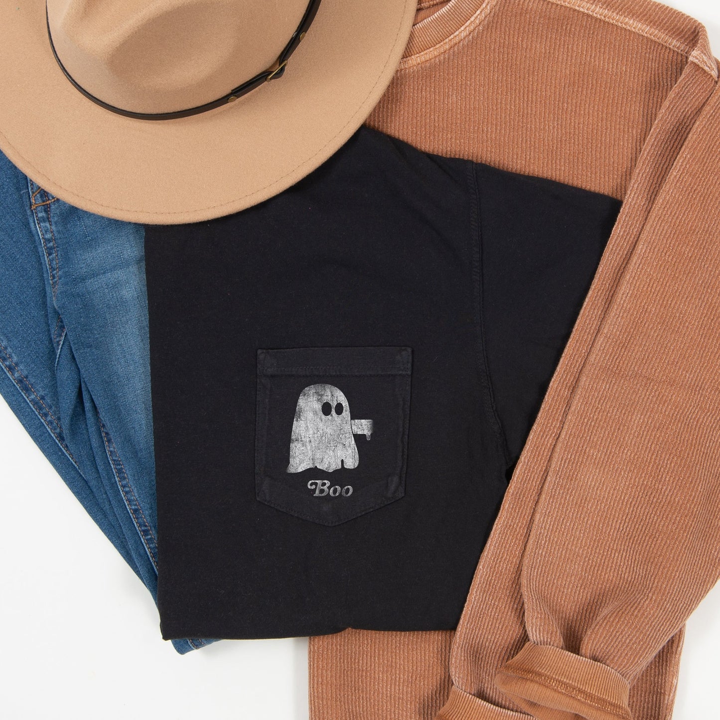 Ghost Boo Thumb Halloween Pocket Comfort Colors T-shirt