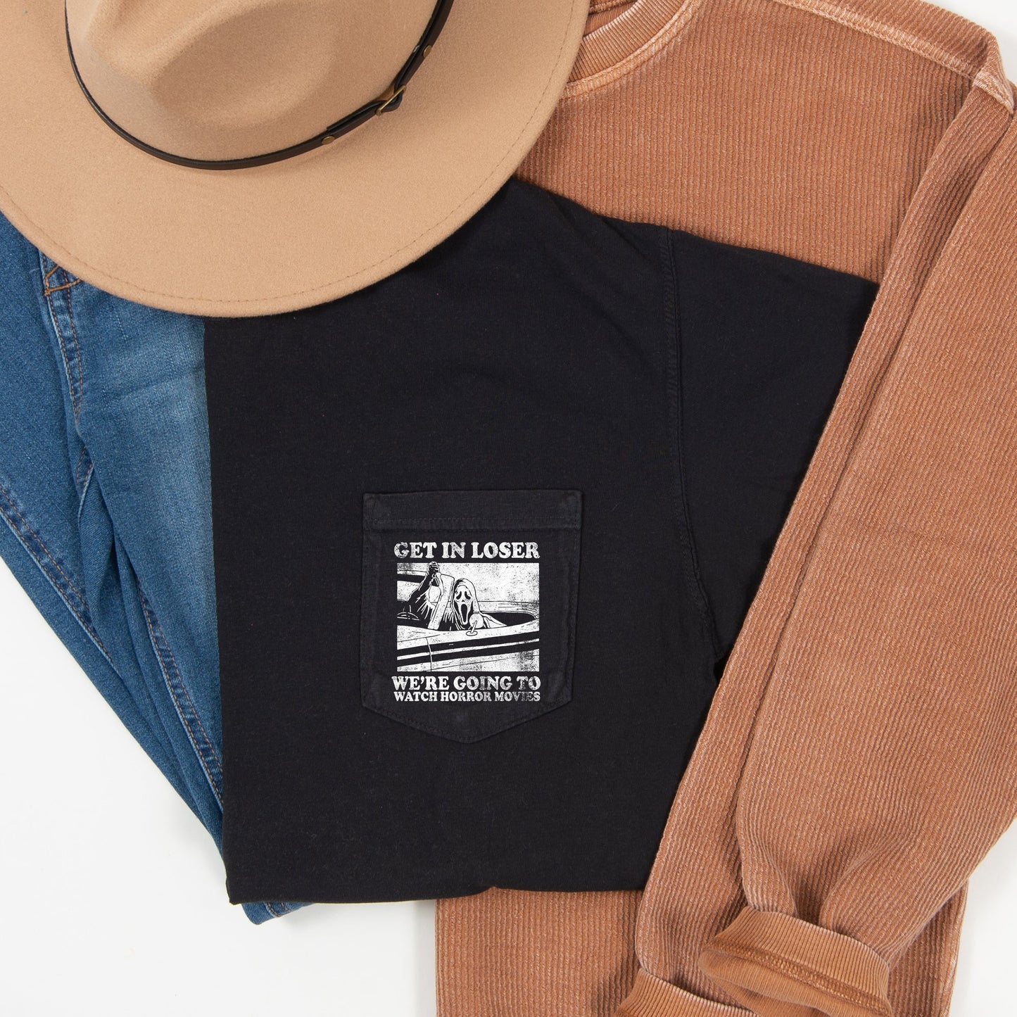 Get In Loser Horror Halloween Pocket T-shirt Comfort Colors