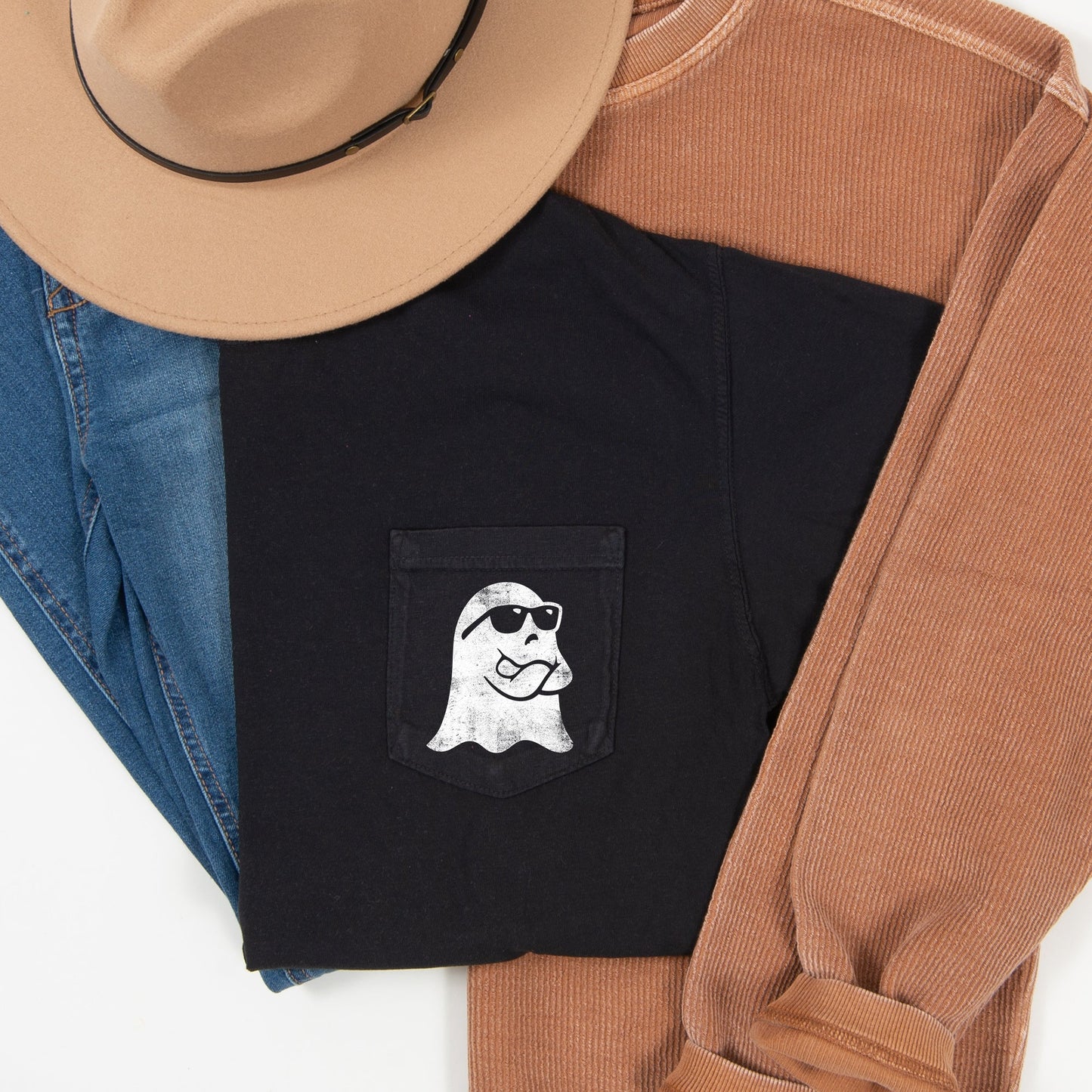 Ghost Arms Crossed Halloween Pocket Comfort Colors T-shirt