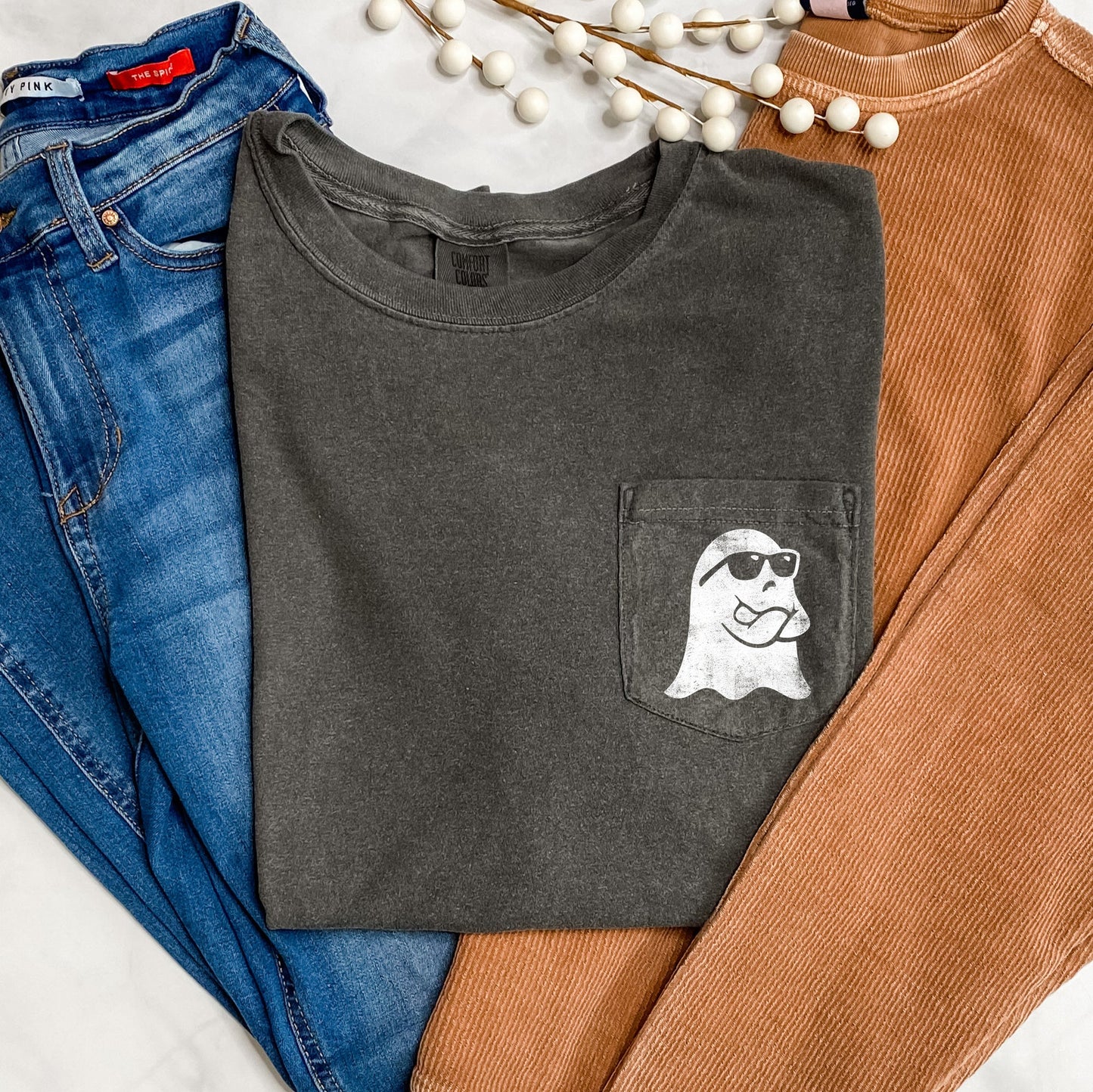 Ghost Arms Crossed Halloween Pocket Comfort Colors T-shirt