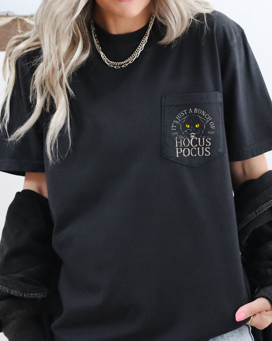 Hocus Pocus Cat Vintage Halloween Pocket Tee Comfort Colors T-Shirt