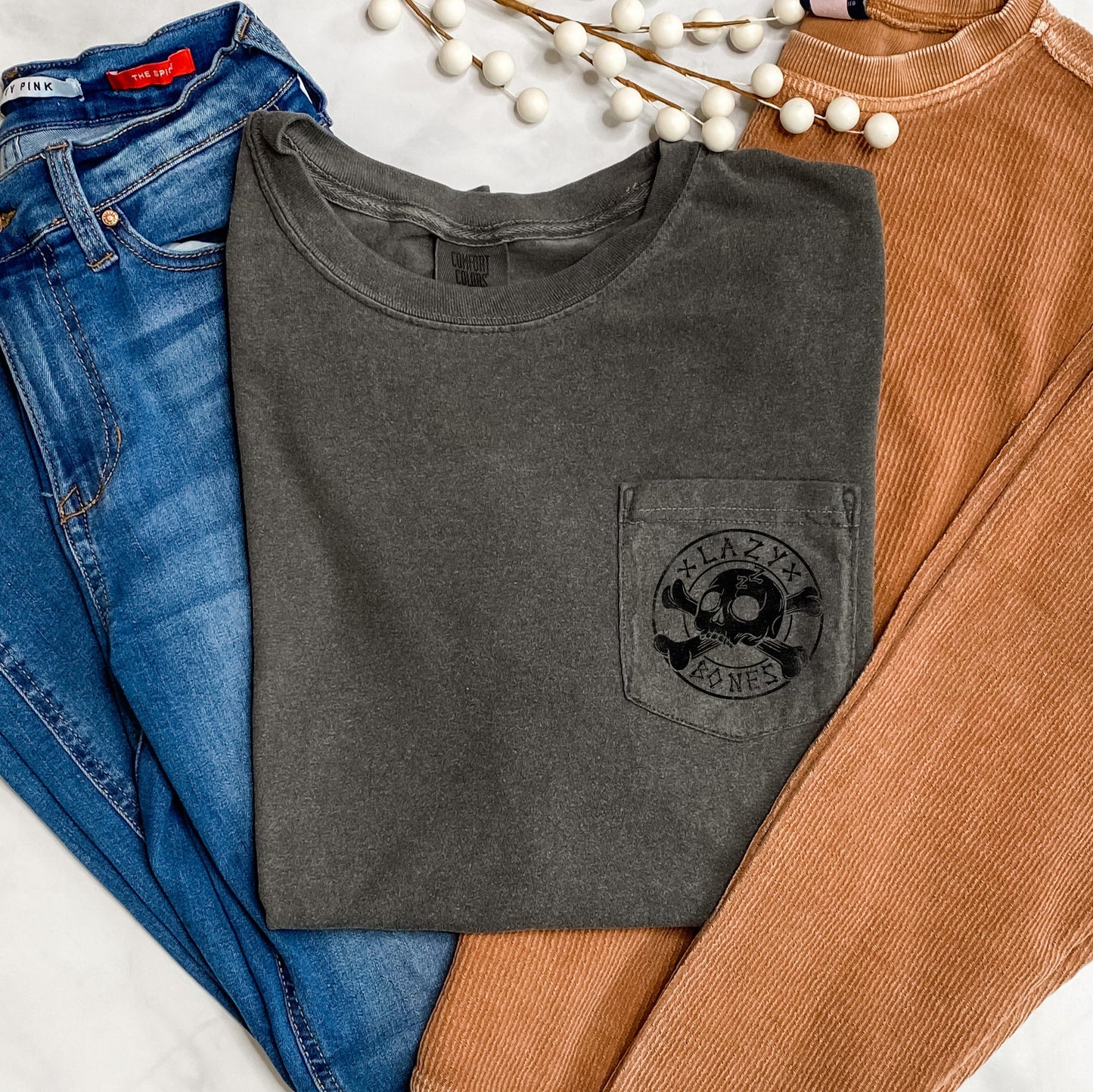 Lazy Bones Halloween Pocket Comfort Colors Tshirt