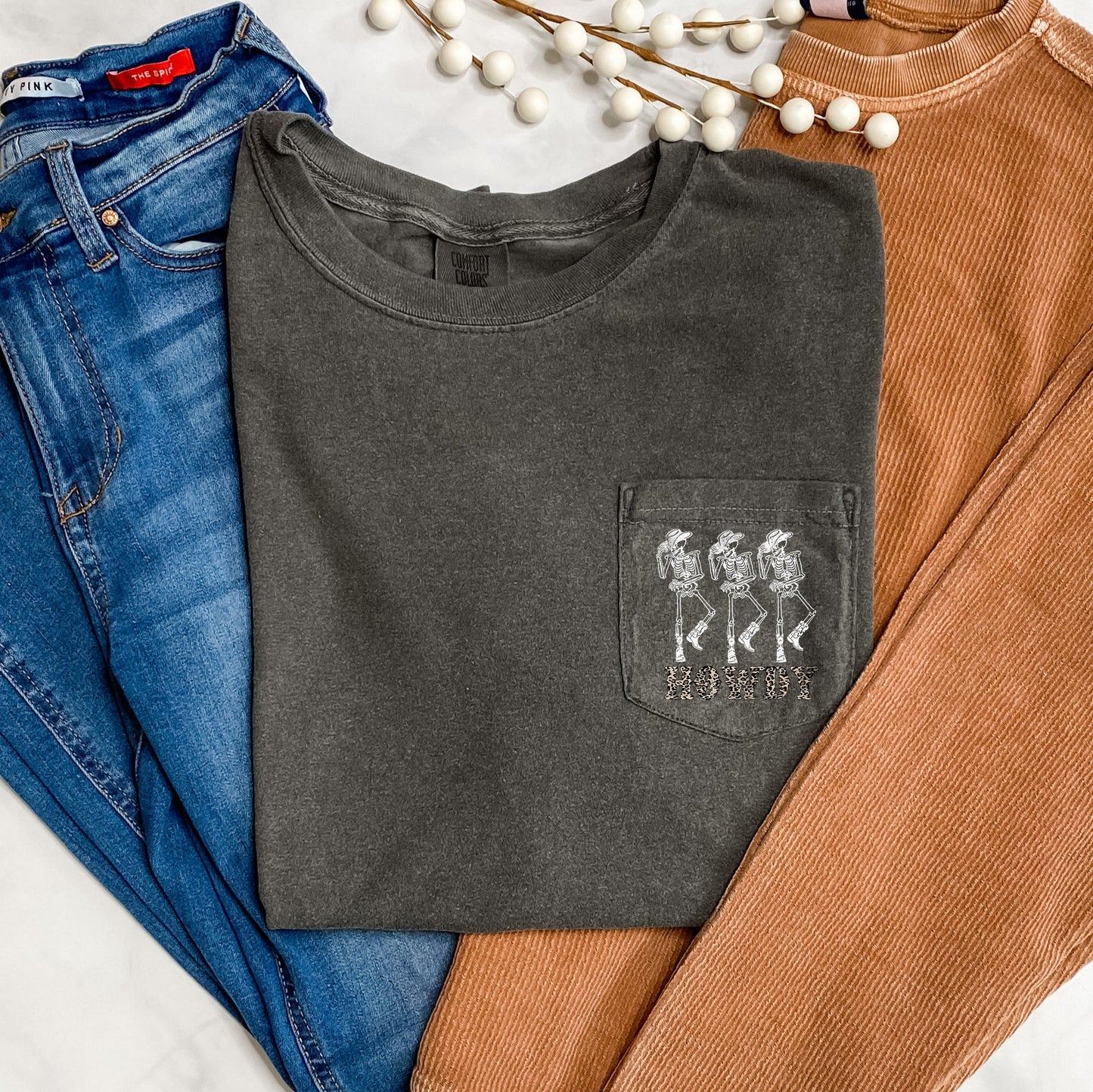 Howdy Skeletons Leopard Pocket Comfort Colors T-shirt