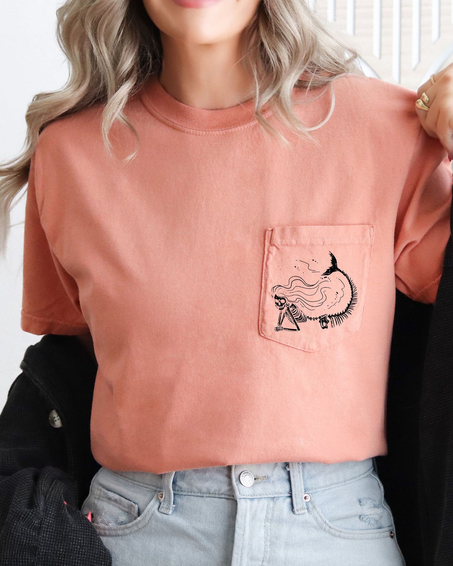 Mermaid Skeleton, Halloween Pocket Tee Comfort Colors T-Shirt