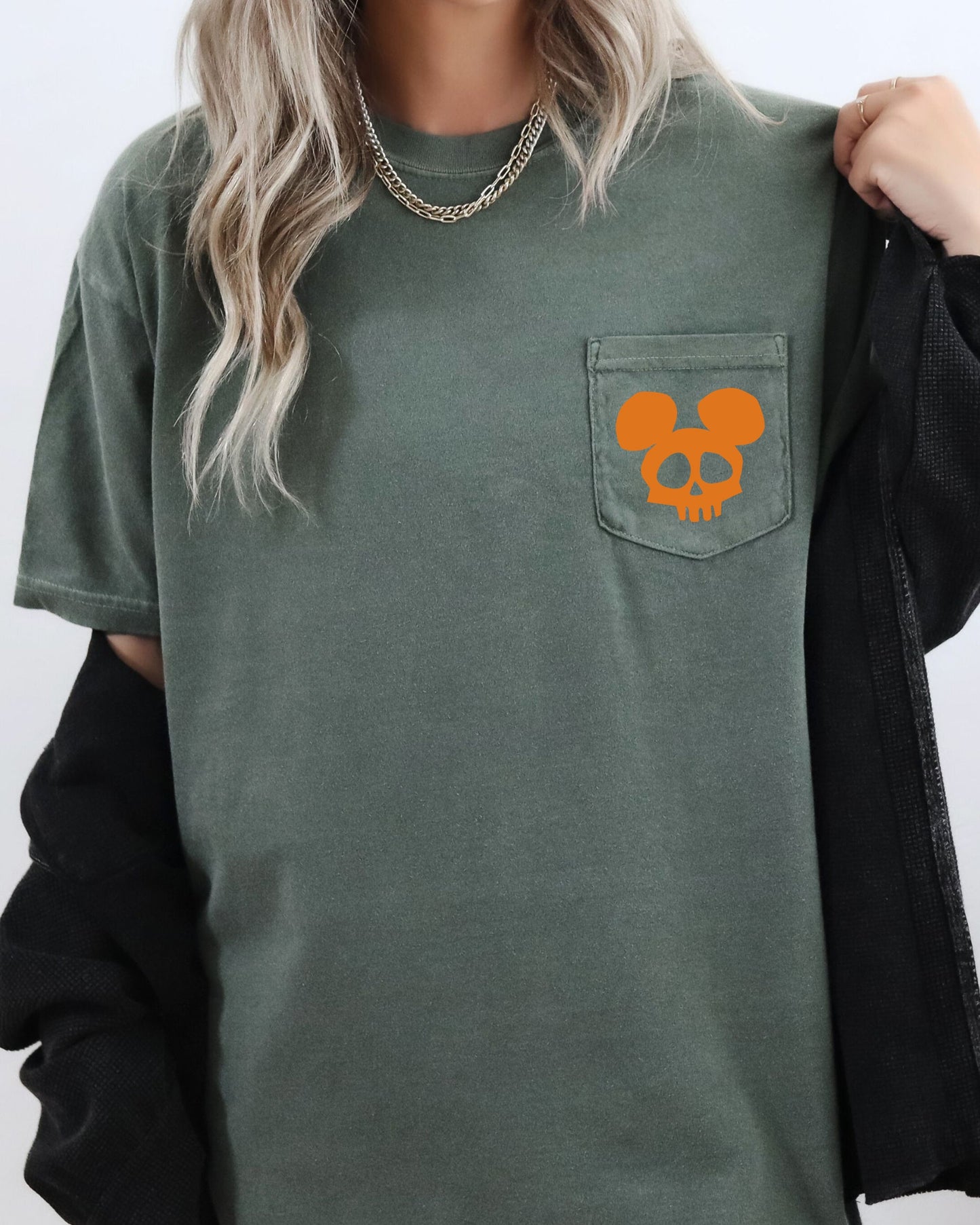 Mouse Skull, Spooky, Halloween Pocket Tee Comfort Colors T-Shirt