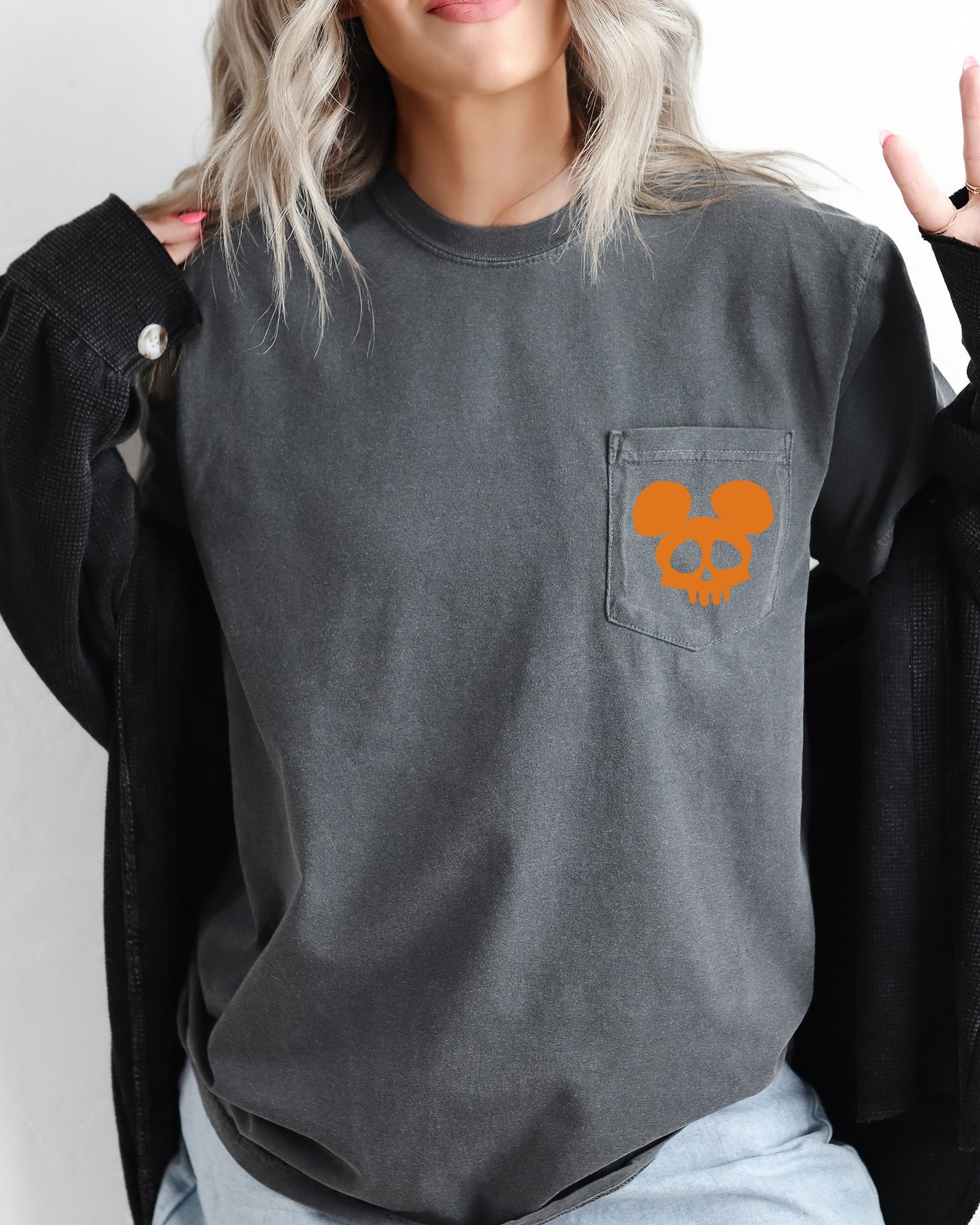 Mouse Skull, Spooky, Halloween Pocket Tee Comfort Colors T-Shirt