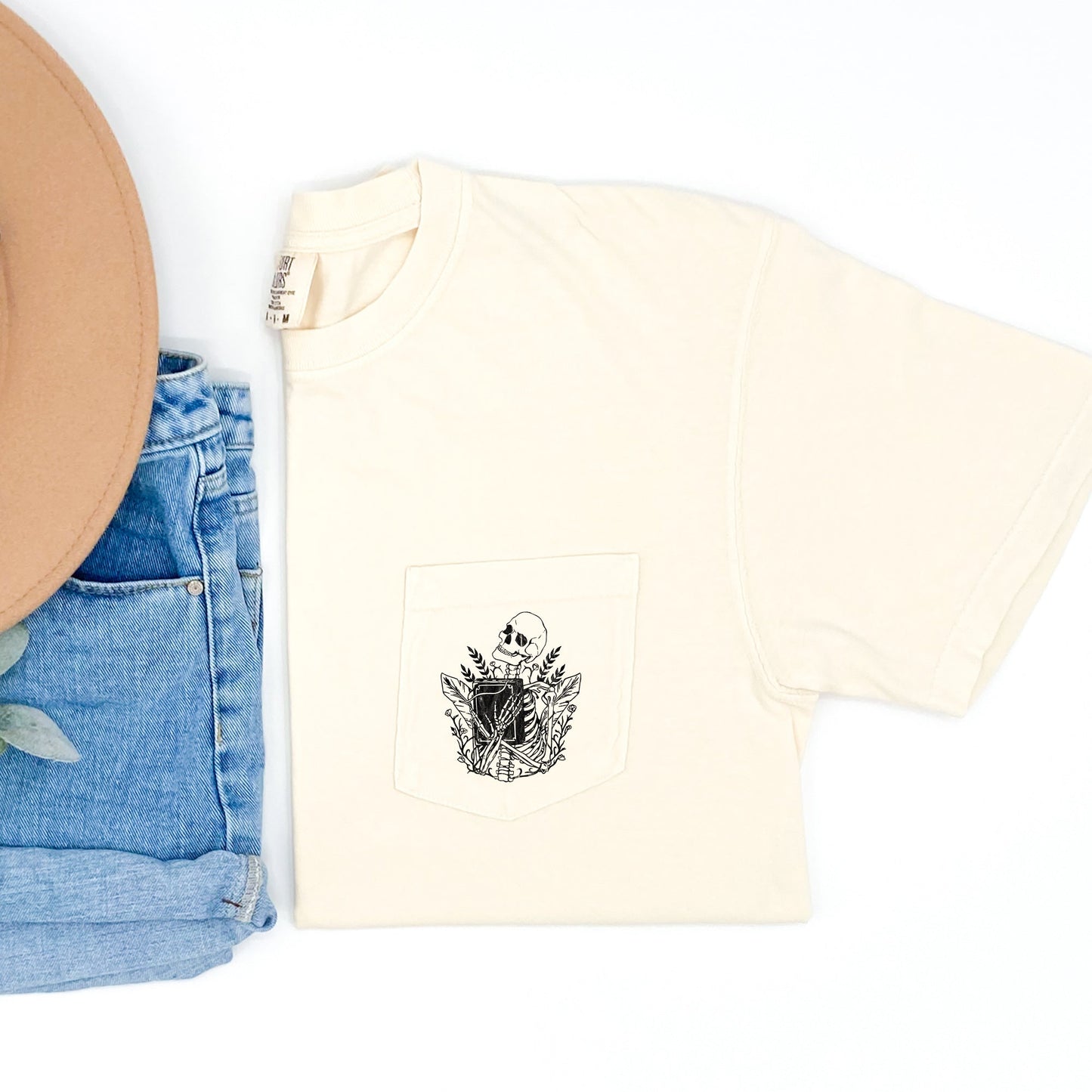 Skeleton Book Halloween Pocket Comfort Colors Tshirt