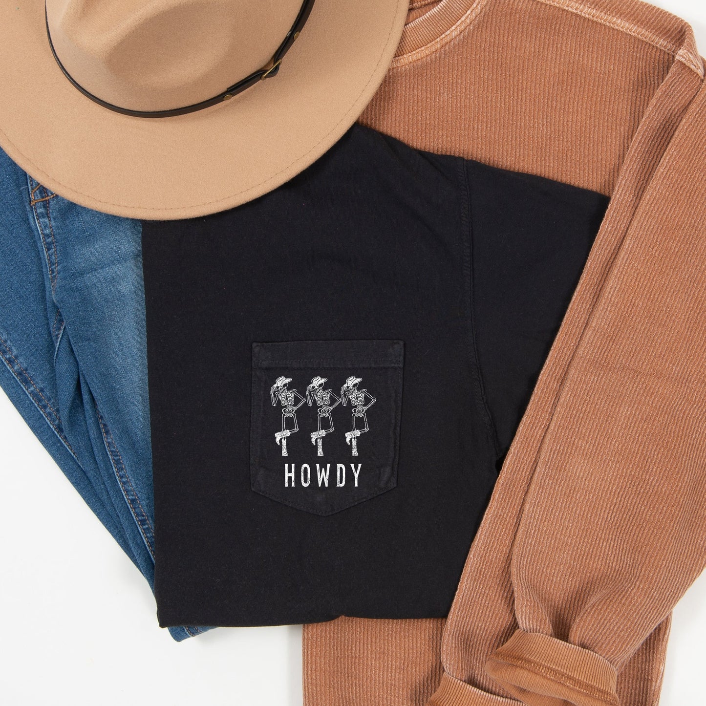 Howdy Skeletons Dancing Halloween Pocket Comfort Colors T-shirt