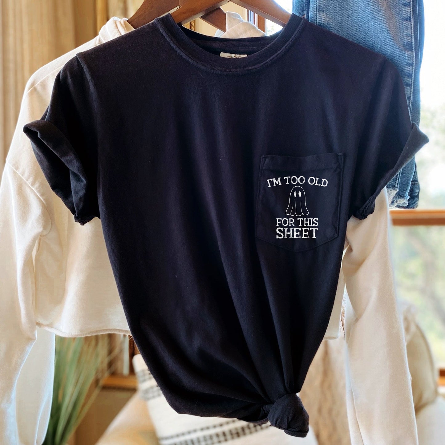 I'm Too Old For This Sheet Halloween Pocket Comfort Colors T-shirt