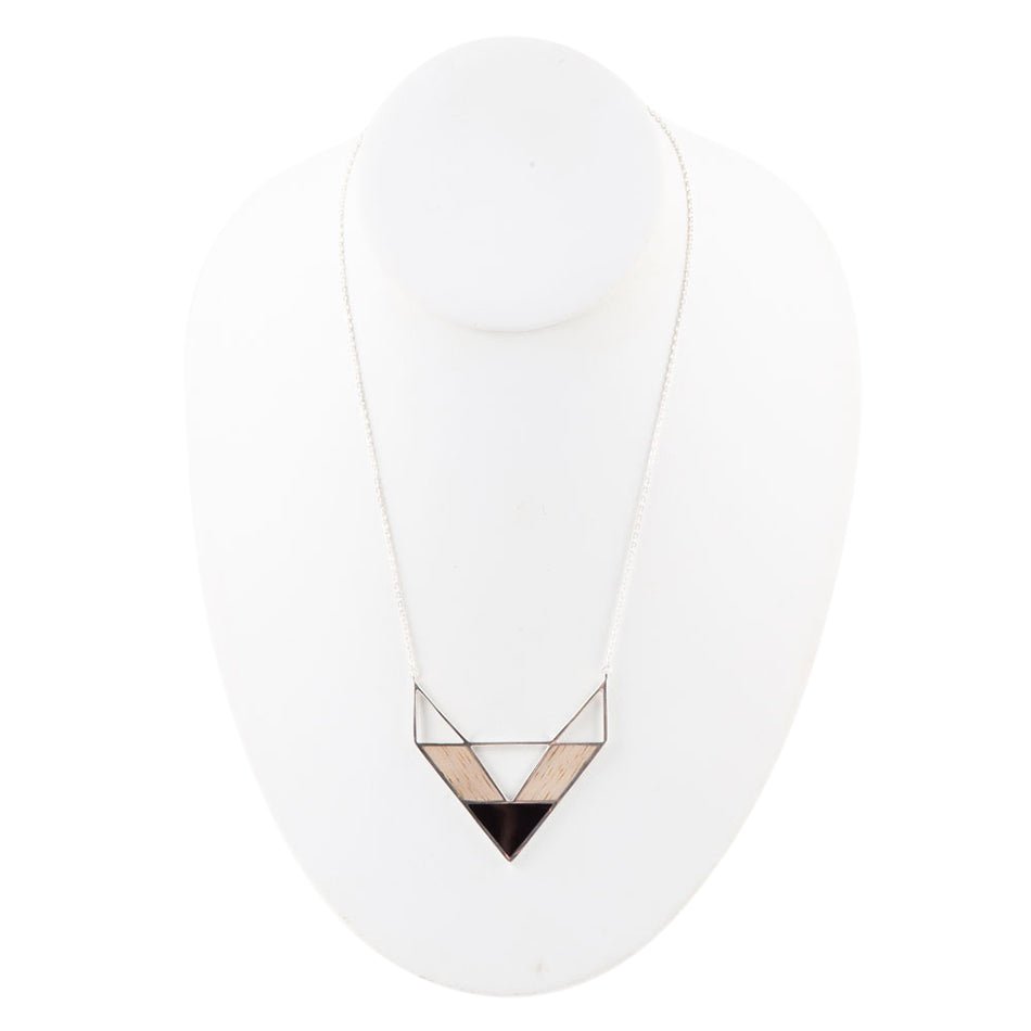 Point Made Wood and Onyx Sterling Silver Necklace