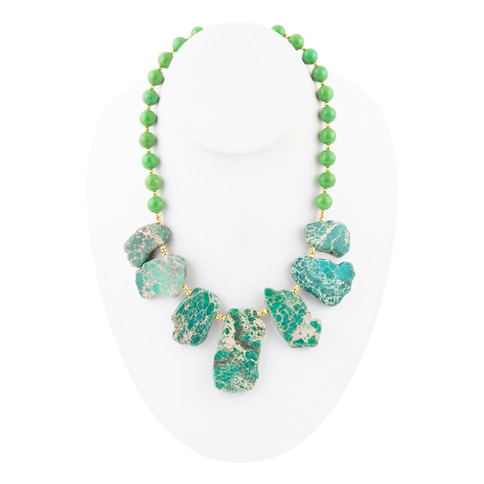 Pop of Green and Blue Jasper Statement Beaded Necklace