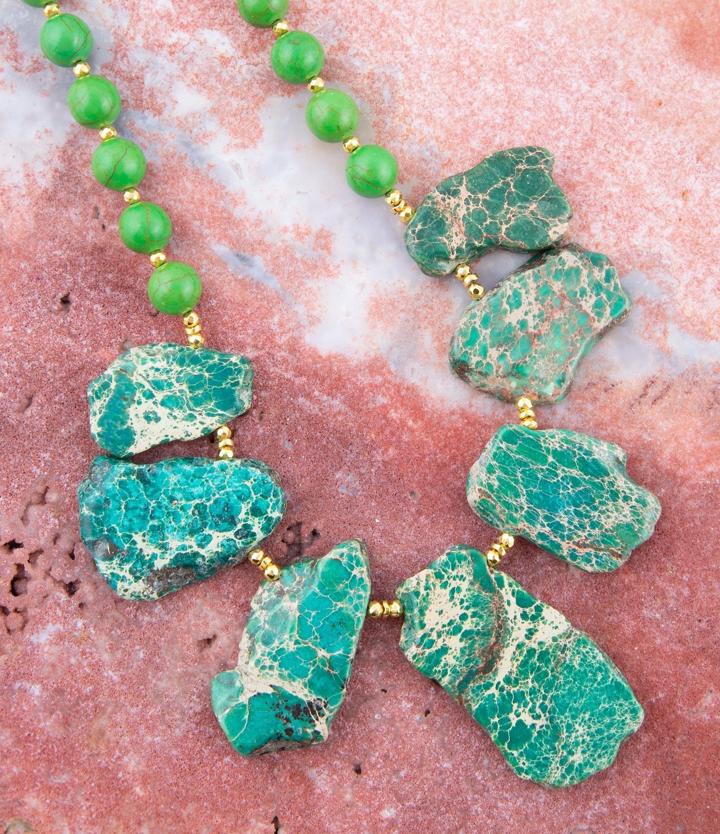 Pop of Green and Blue Jasper Statement Beaded Necklace