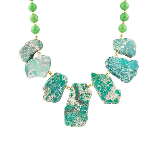 Pop of Green and Blue Jasper Statement Beaded Necklace