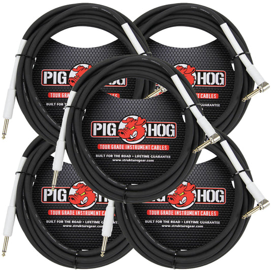 8mm Right Angle Instrument Cable 18.5FT 1/4'-1/4' 5 Pack Pig Hog PH186R