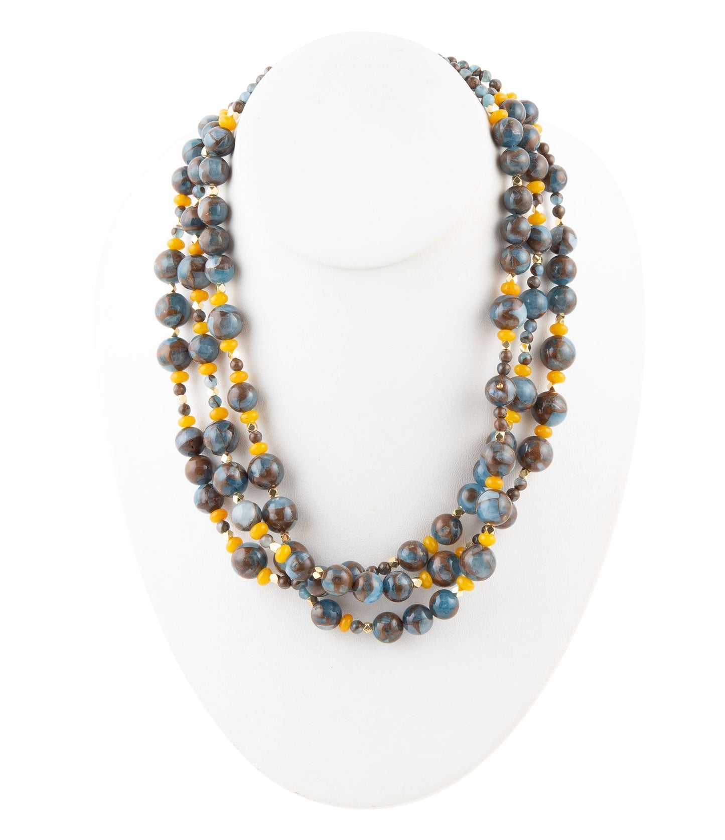 Prairie Blue and Yellow Quartz Golden Strand Necklaces