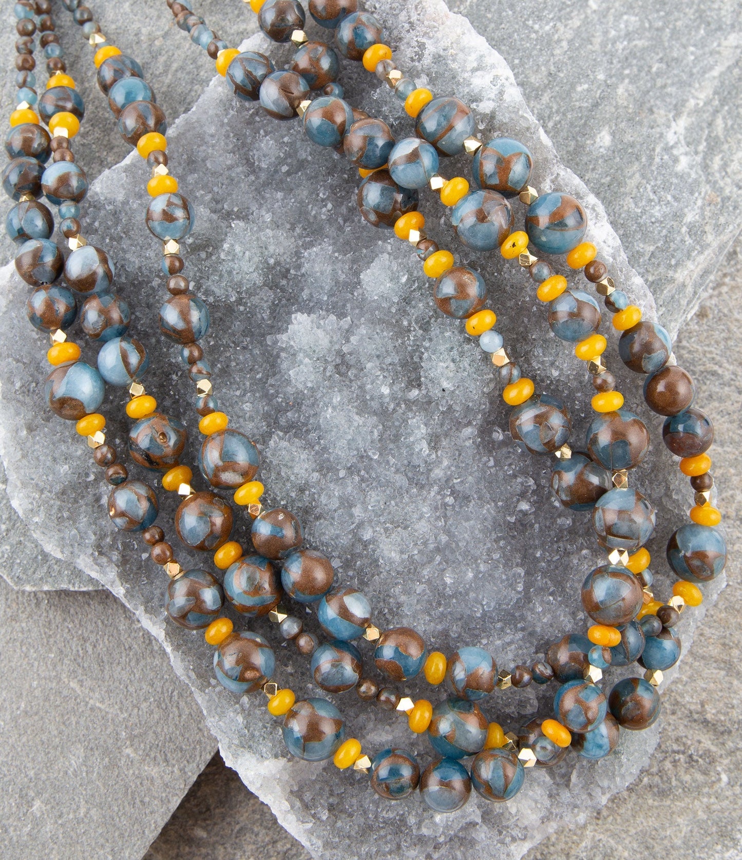 Prairie Blue and Yellow Quartz Golden Strand Necklaces
