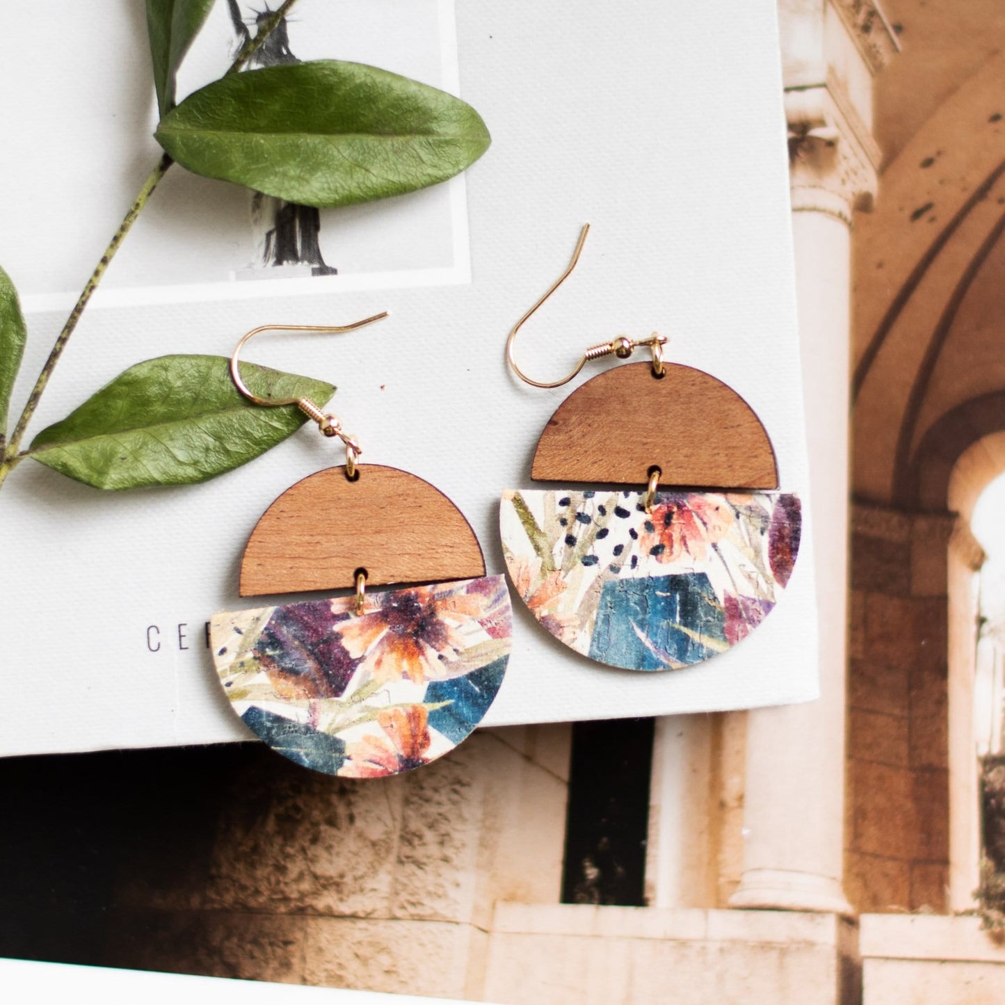 Prairie Claire Lightweight Wood Floral Leather Earrings Sela Designs