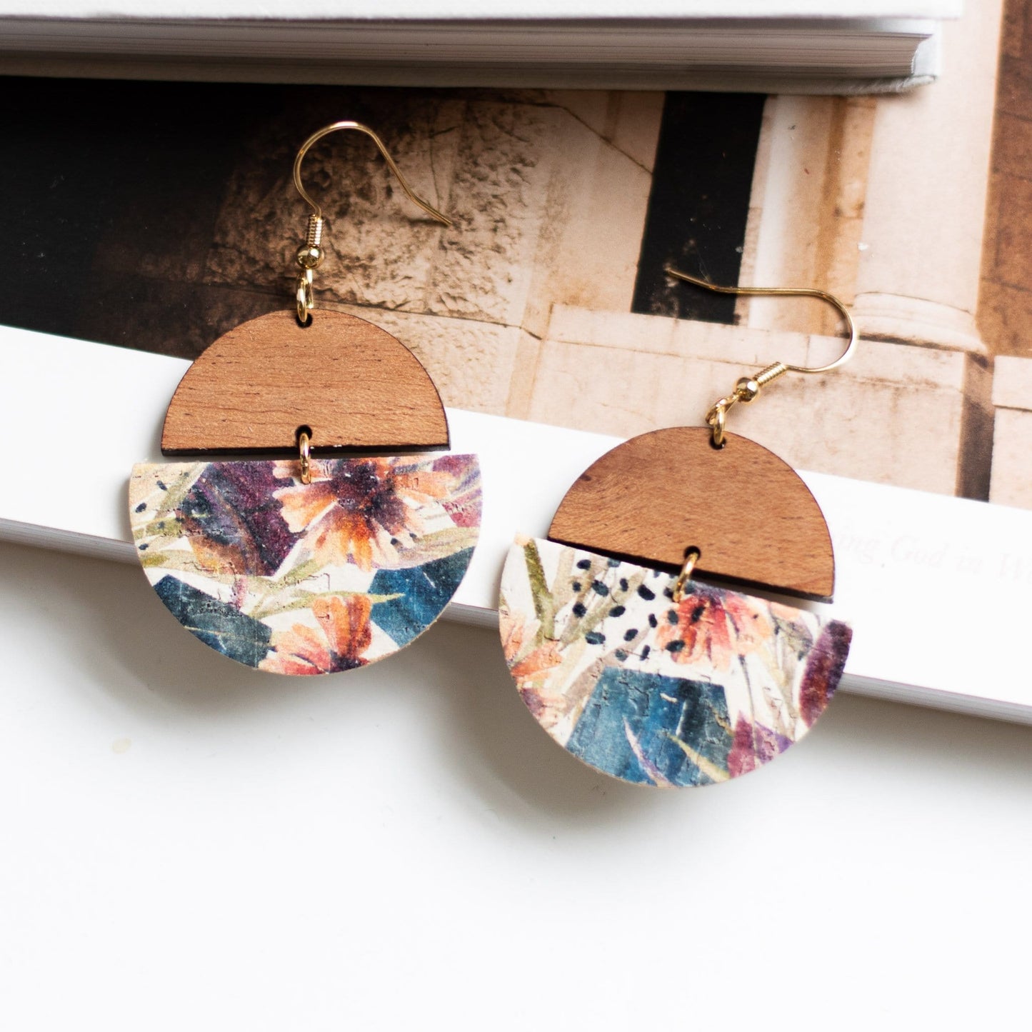 Prairie Claire Lightweight Wood Floral Leather Earrings Sela Designs