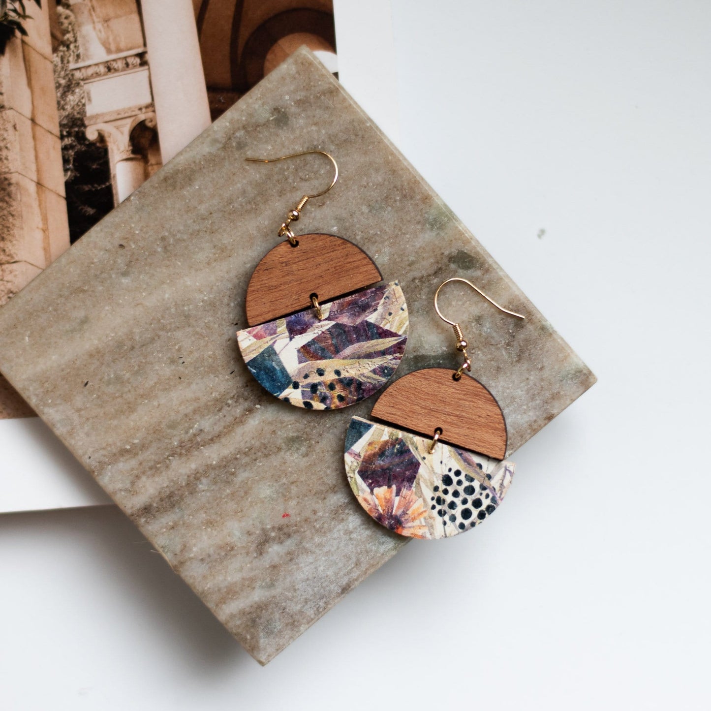 Prairie Claire Lightweight Wood Floral Leather Earrings Sela Designs