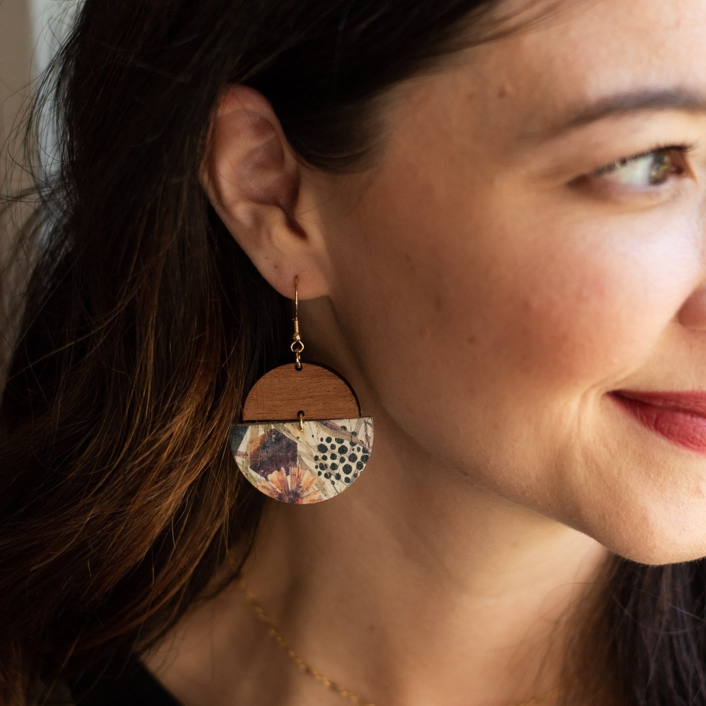 Prairie Claire Lightweight Wood Floral Leather Earrings Sela Designs