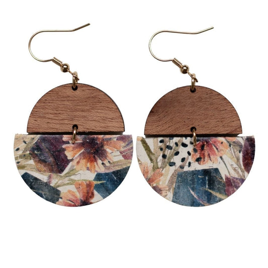 Prairie Claire Lightweight Wood Floral Leather Earrings Sela Designs