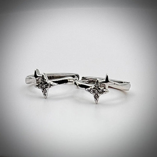 Double Star Hypoallergenic Hoop Earrings Celestial Silver Jewelry