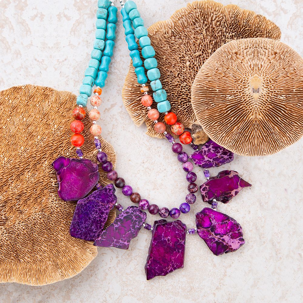 Prescott Blue Magnesite Purple and Orange Statement Necklace