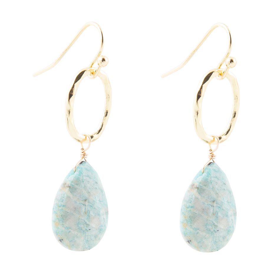 Pretty Drops of Blue Amazonite Golden Drop Earrings