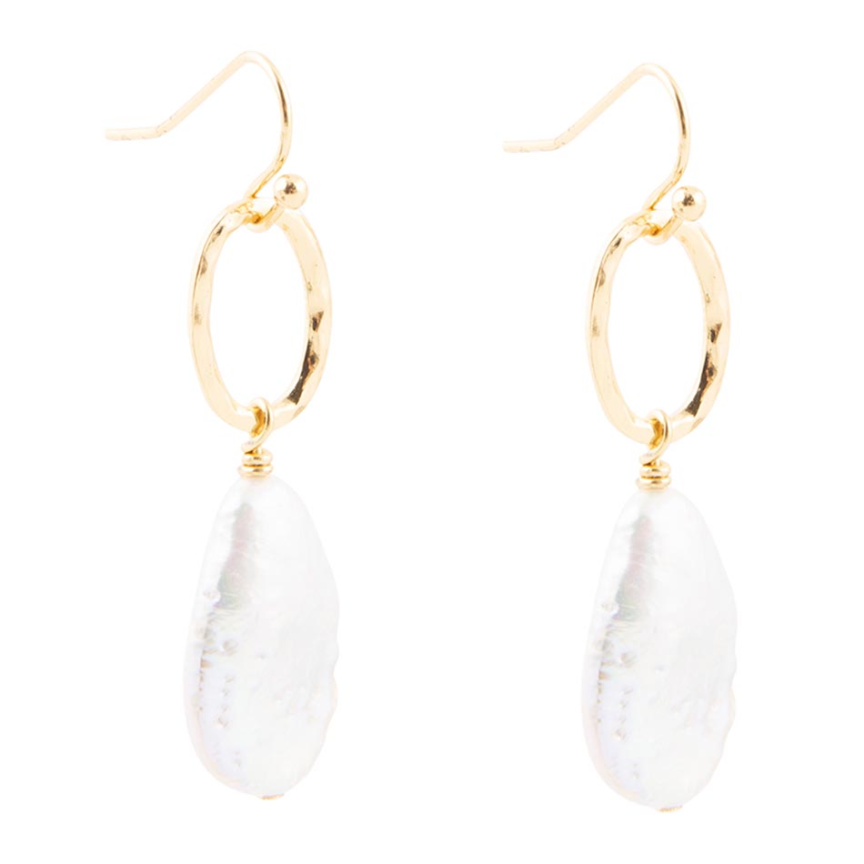 Pretty Drops of White Freshwater Pearl Golden Drop Earrings