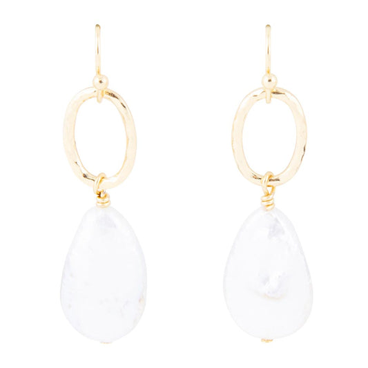 Pretty Drops of White Freshwater Pearl Golden Drop Earrings