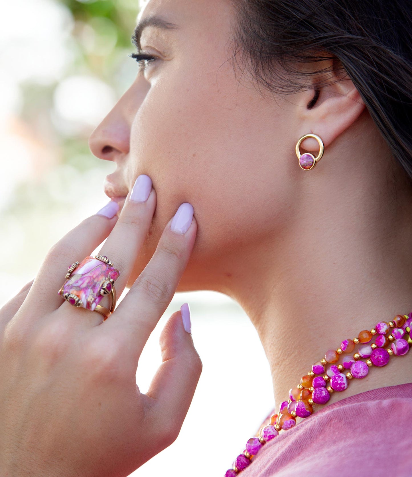 Prismatic Pink Spiny Oyster Matrix Statement Ring