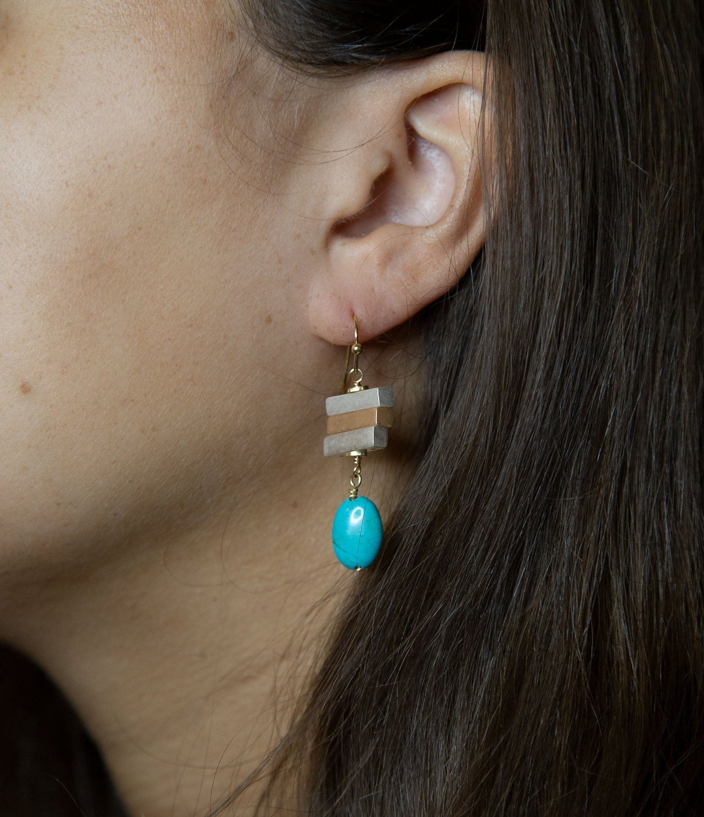 Pueblo Blue Magnesite and Mixed Metal Drop Earrings
