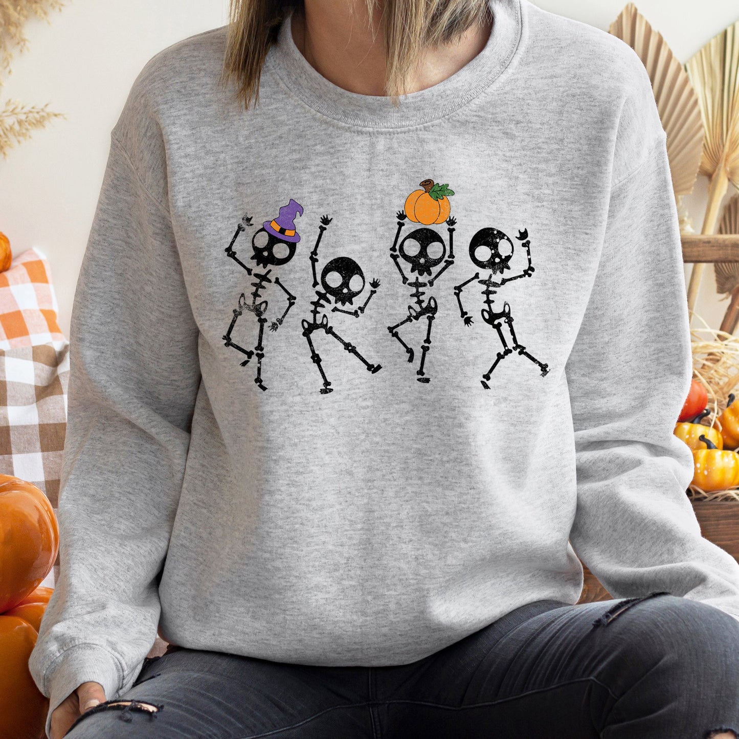 Pumpkin Dancing Skeletons Halloween Sweatshirt