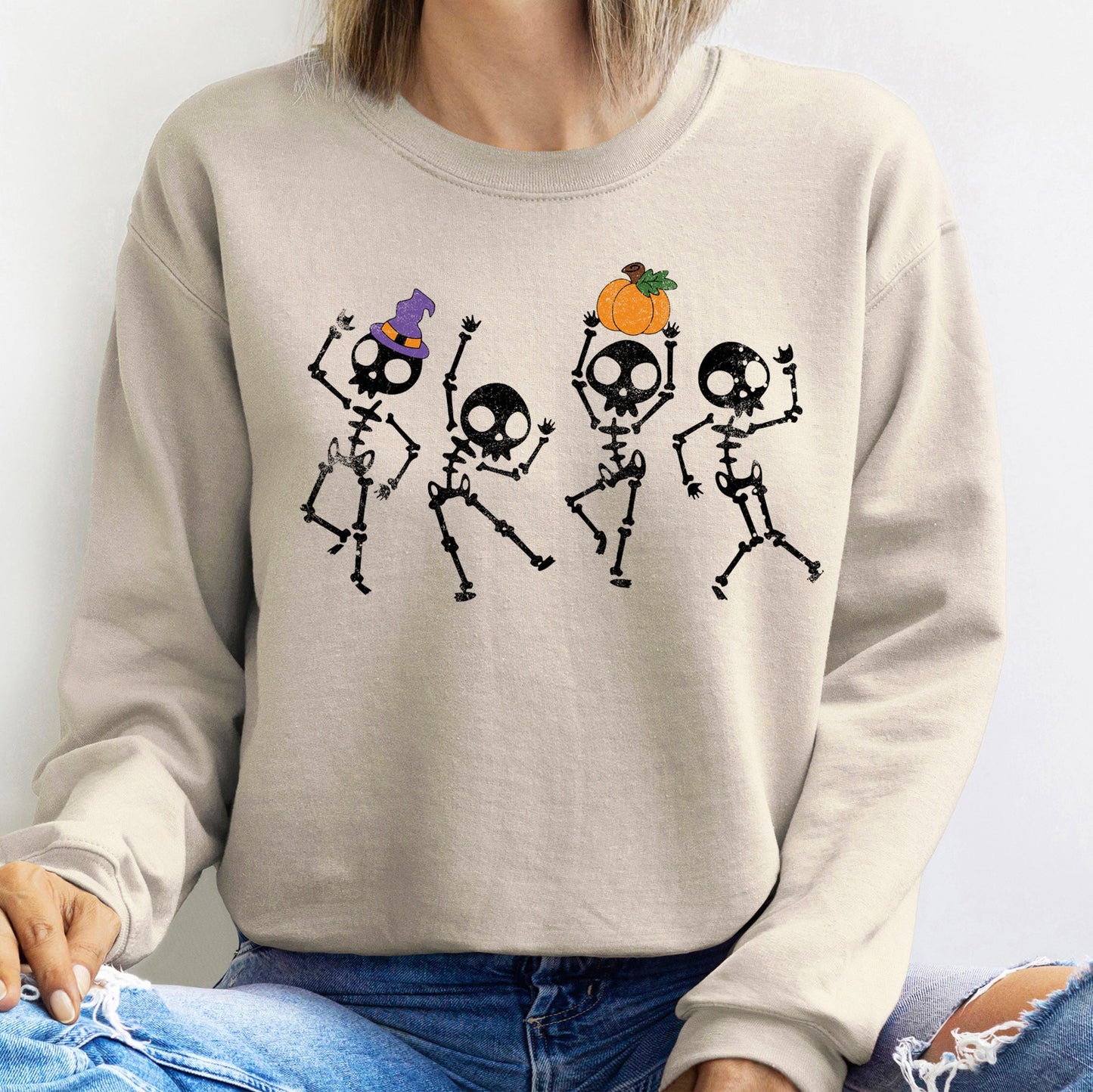 Pumpkin Dancing Skeletons Halloween Sweatshirt