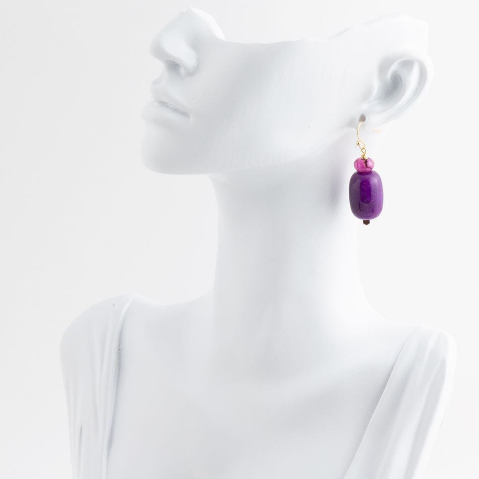 Purple Agate Drop Golden Earrings