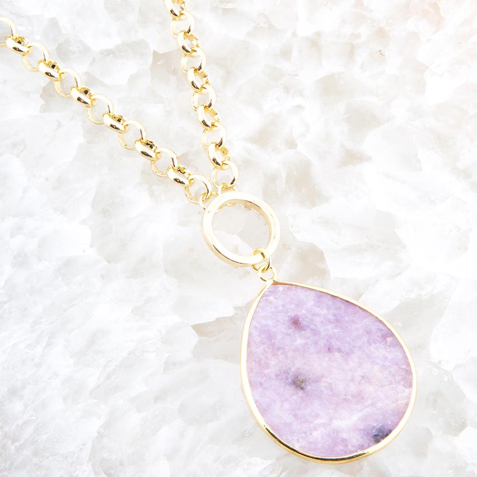 Purple Amethyst Teardrop Golden Chain Necklace