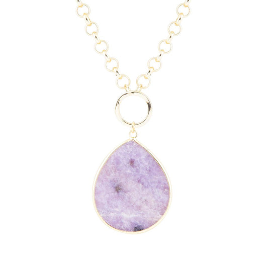 Purple Amethyst Teardrop Golden Chain Necklace