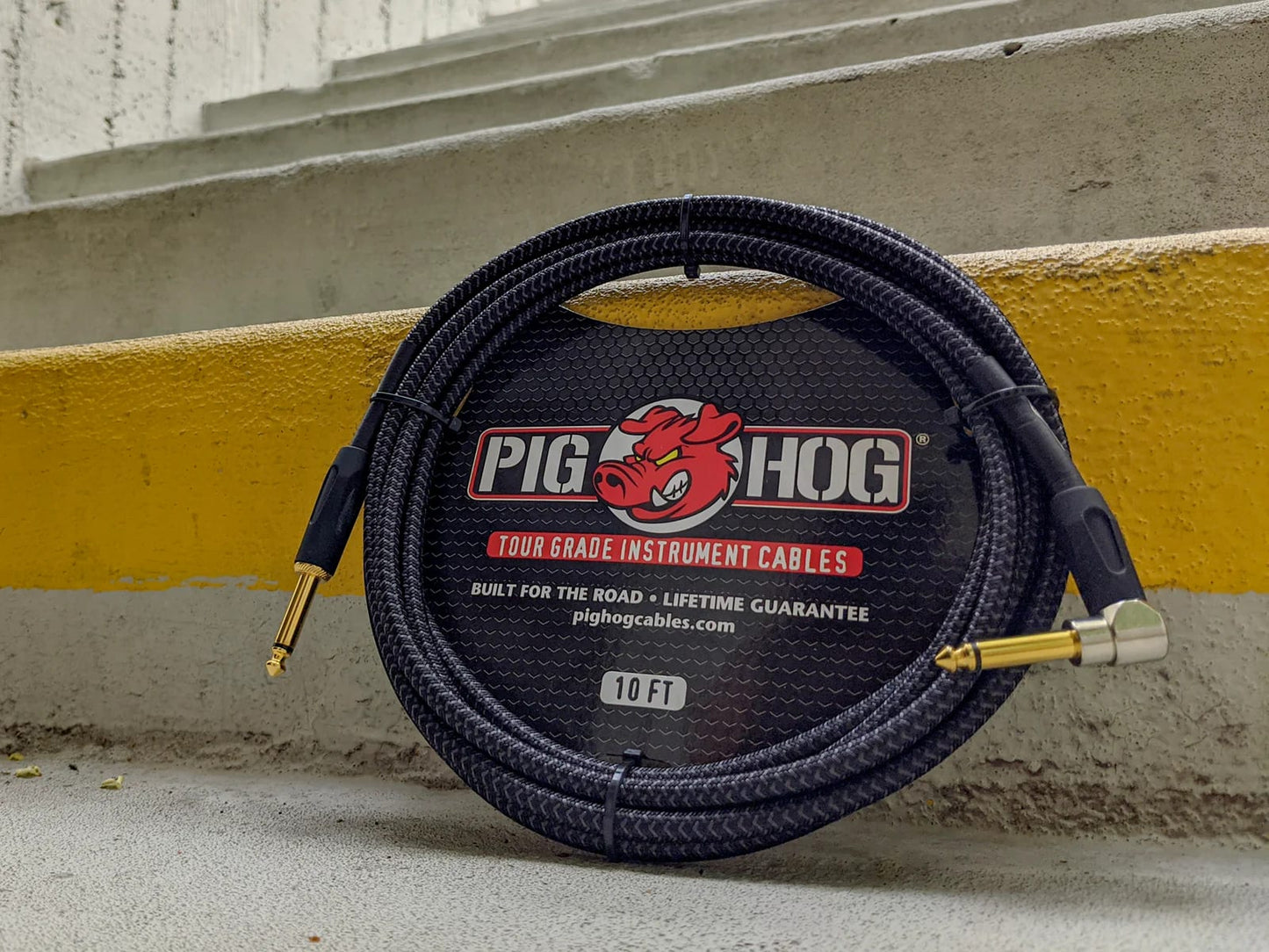 Guitar Instrument Cable 10ft Right Angle Pig Hog PCH10BKR Black Woven