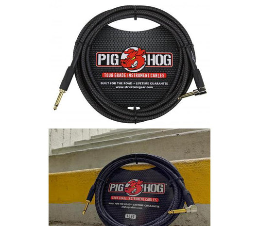 Guitar Instrument Cable 10ft Right Angle Pig Hog PCH10BKR Black Woven