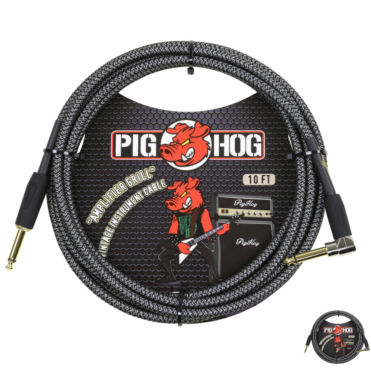 Pig Hog Right-Angle 1/4' to 1/4' Amplifier Grill Guitar Instrument Cable