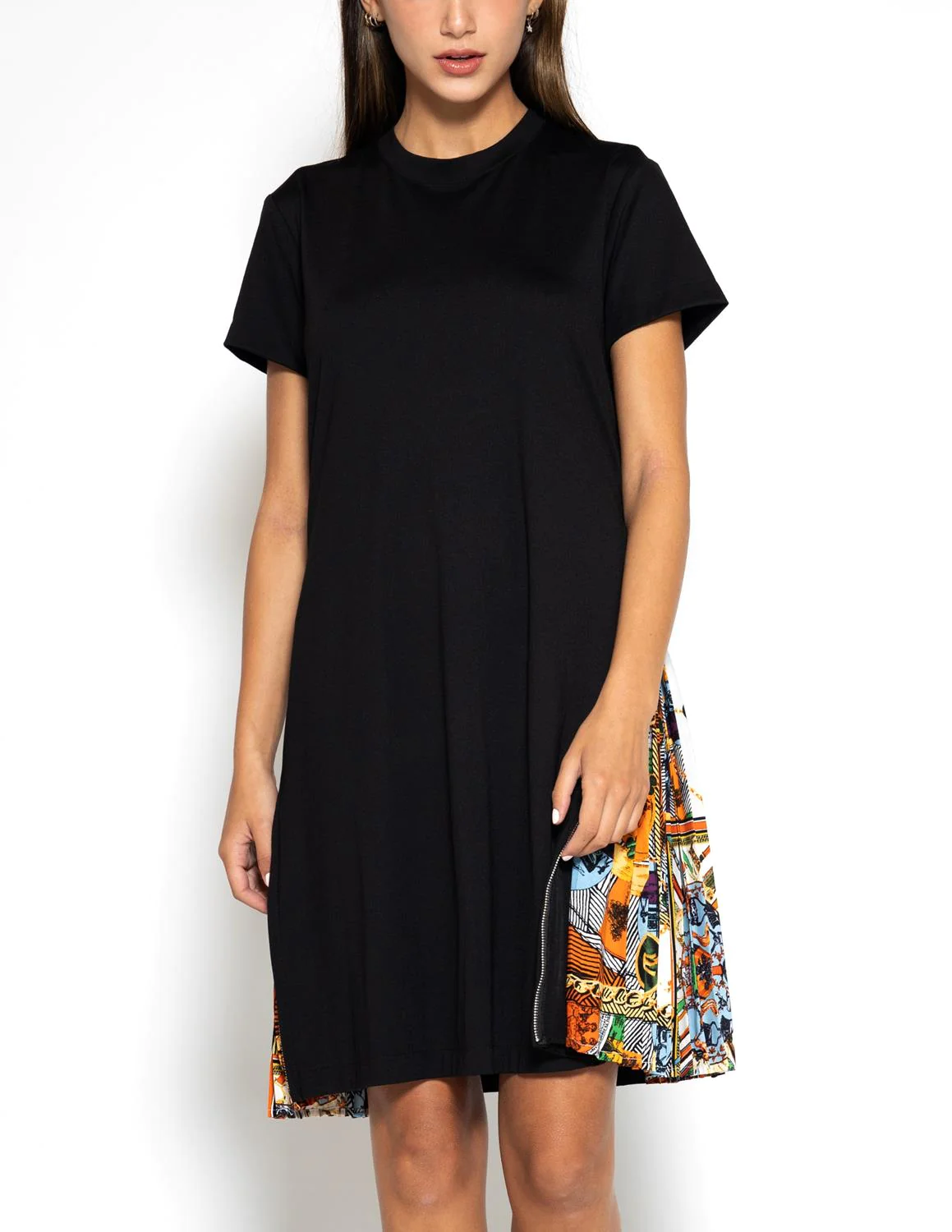 Short Sleeve Dress With Side Zipper Print Pleats Gracia