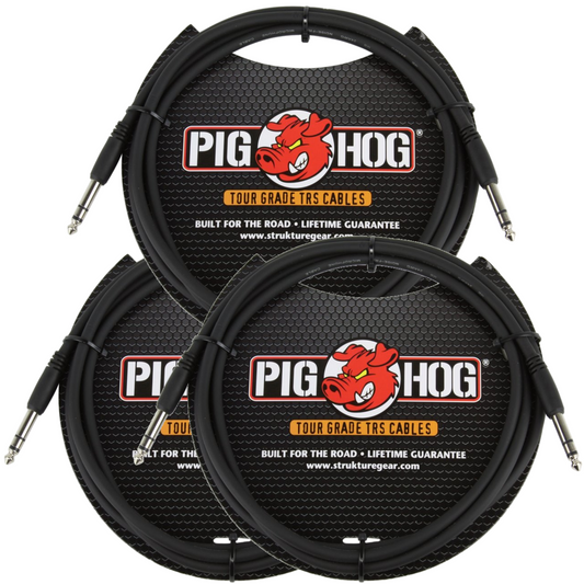 Balanced Stereo Instrument Cable 6FT 1/4' TRS - 1/4' Plug 3 Pack Pig Hog PTRS06