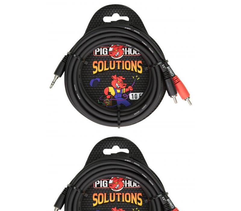 Pig Hog PB-S3R10 Stereo Breakout Cable 3.5 mm to Dual RCA (Male), 10 Feet -NEW