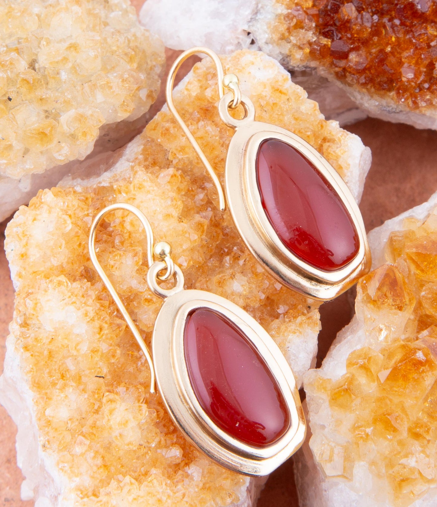 Orange Carnelian Golden Drop Earrings