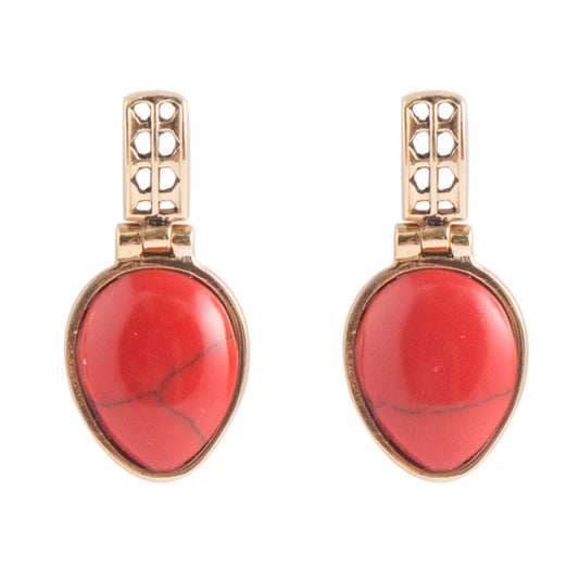 Red Howlite Post Earrings - Bronze