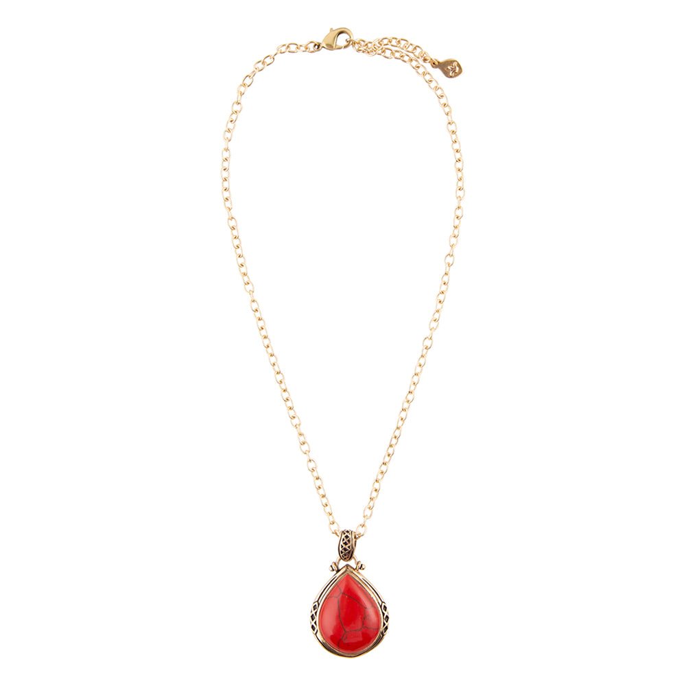 Red Howlite Teardrop Pendant Necklace