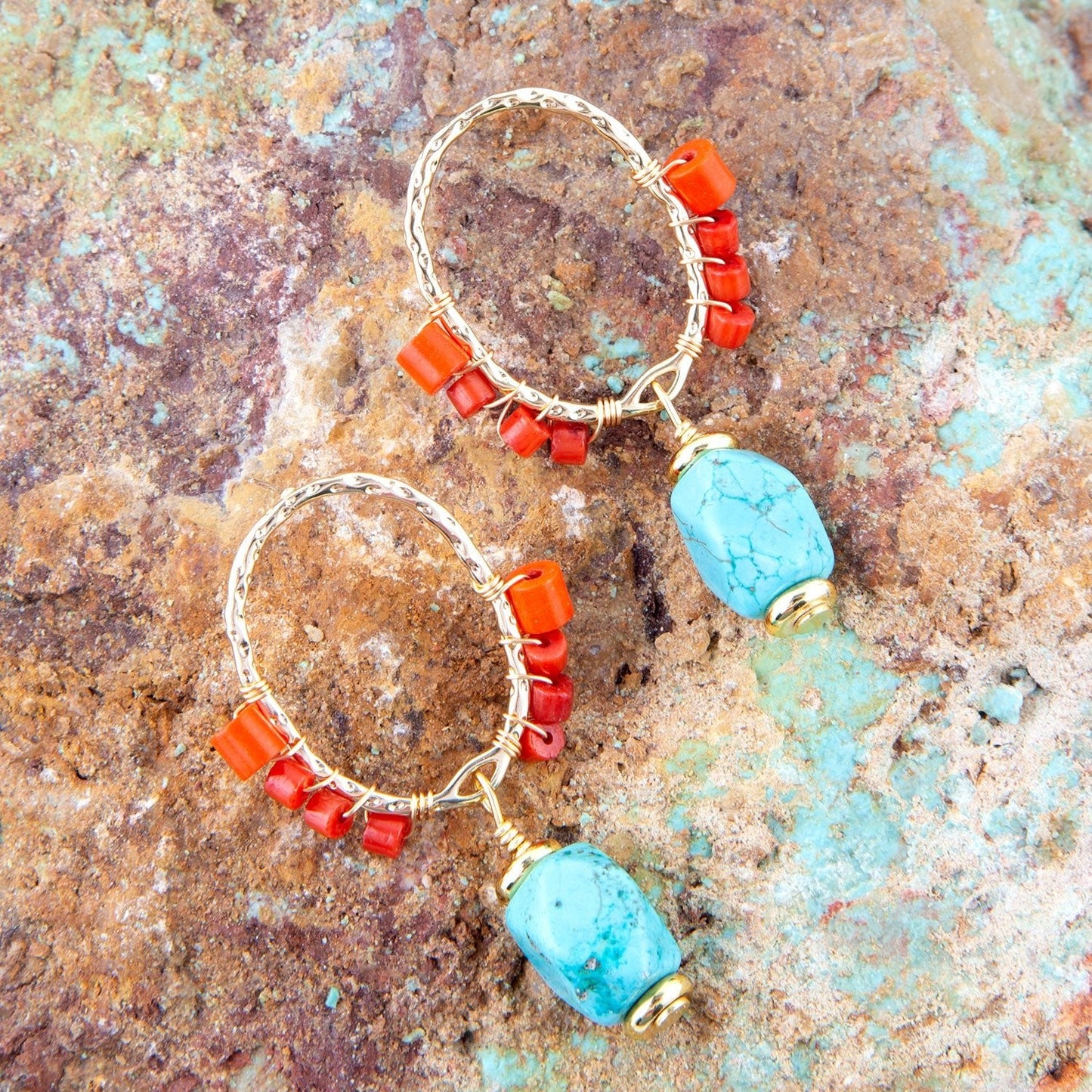 Red River Turquoise and Coral Post Earrings