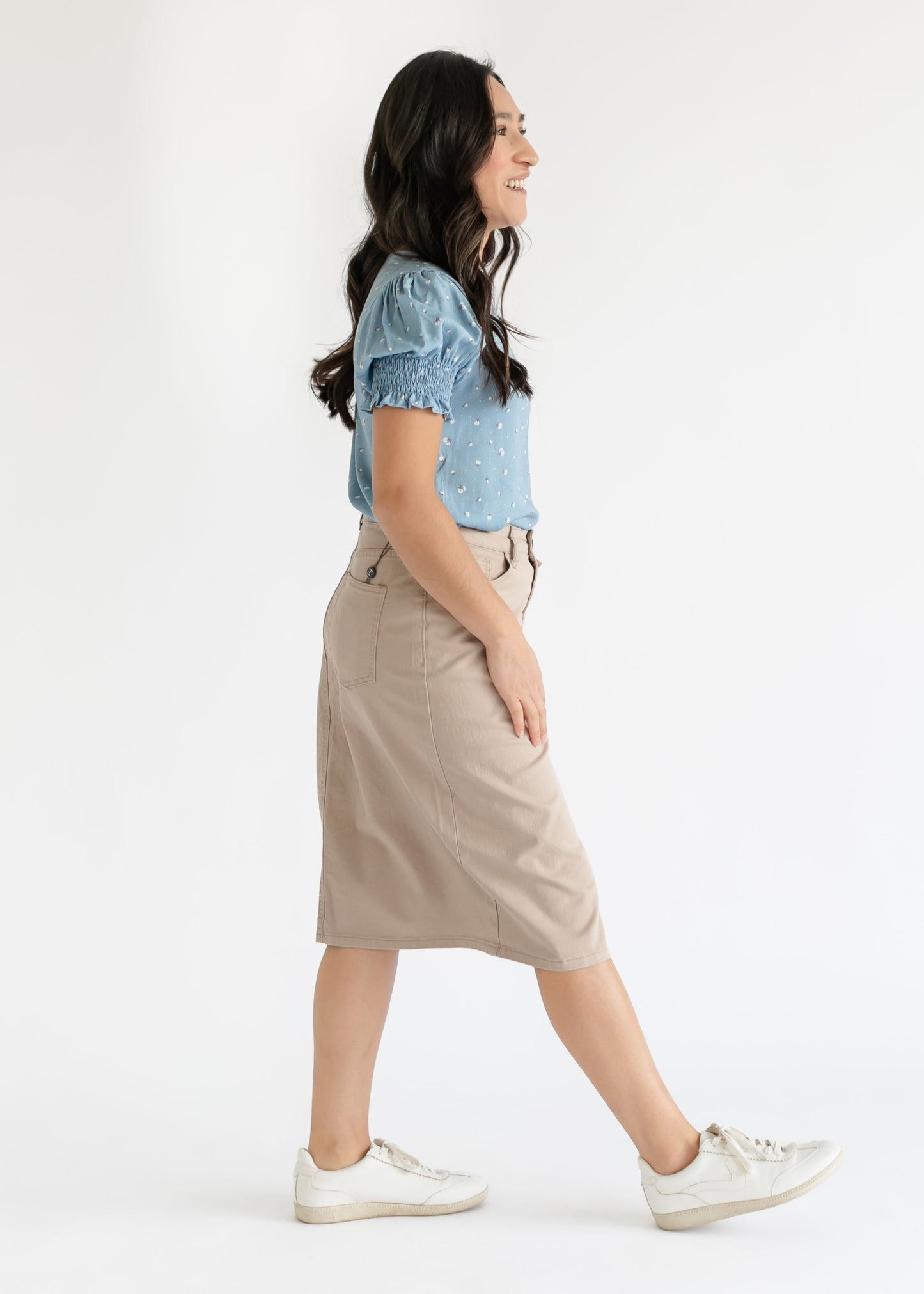 Remi Simply Taupe Denim Midi Skirt