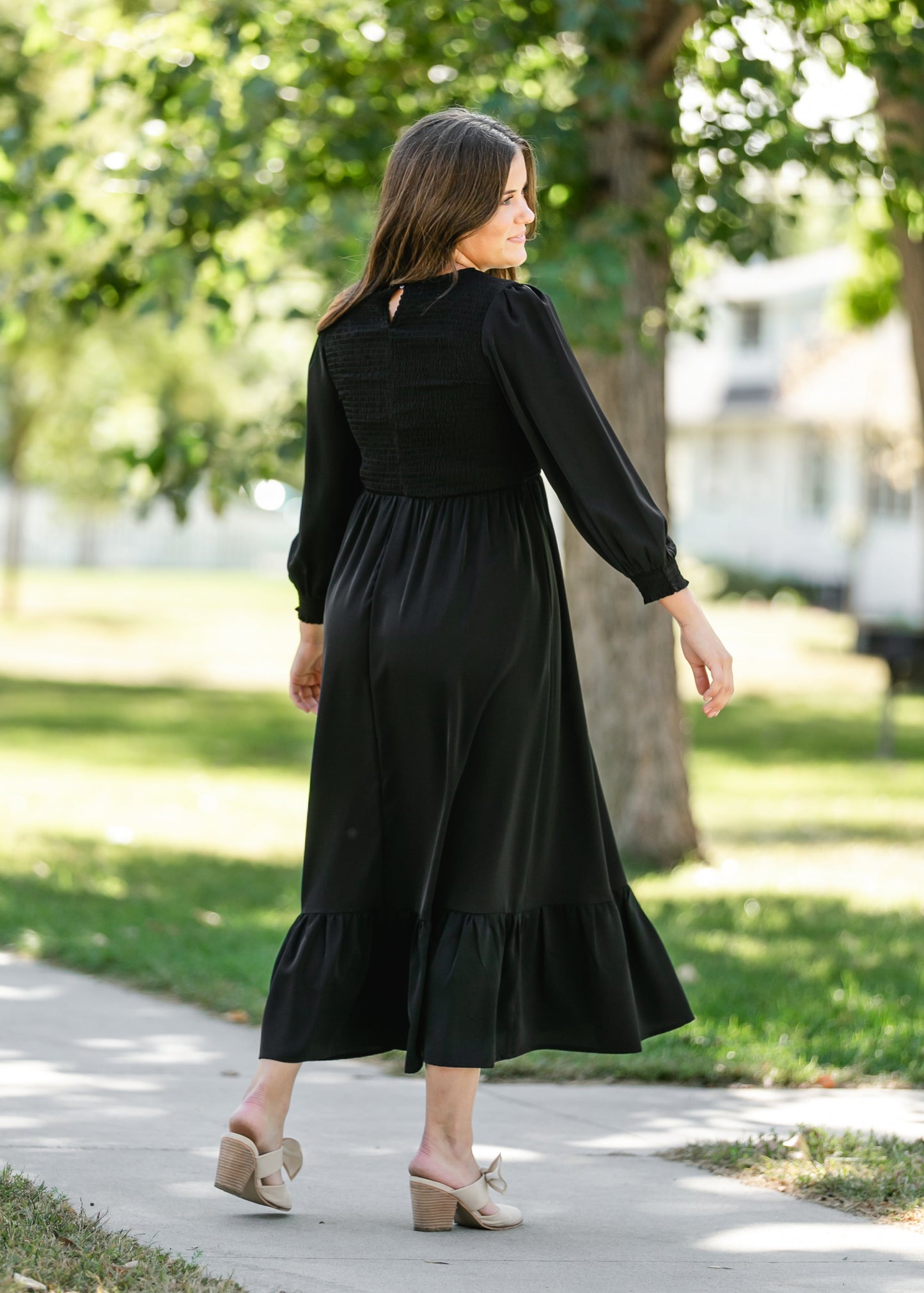 Renee Smocked Bodice Long Sleeve Maxi Dress