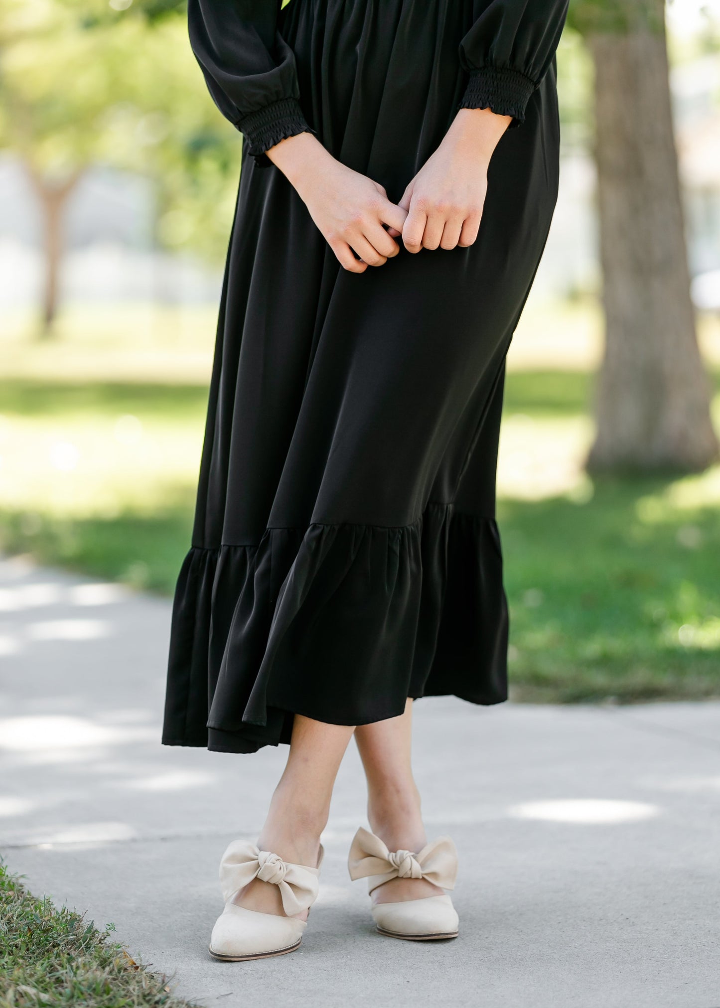 Renee Smocked Bodice Long Sleeve Maxi Dress